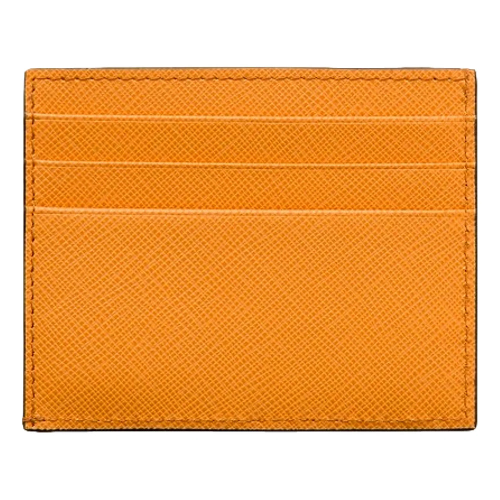 Prada Saffiano Triangle Logo Card Holder Wallet Ambra